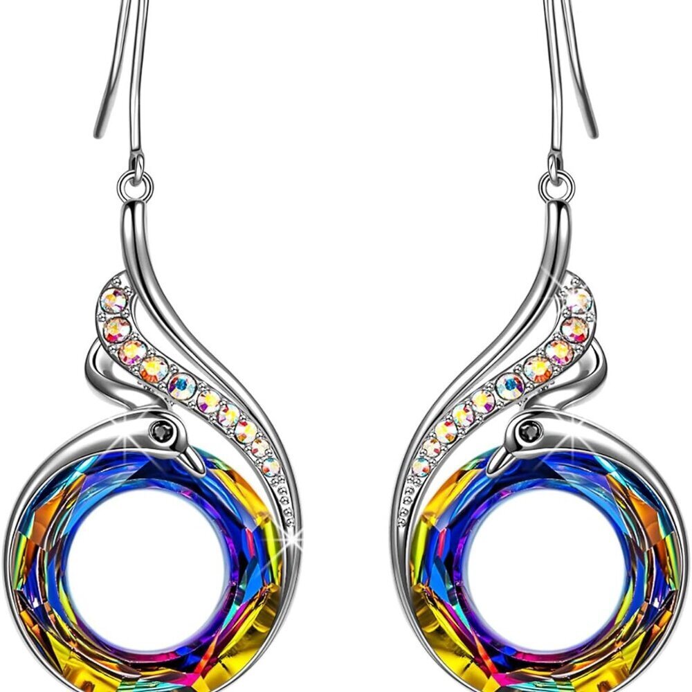 Rise From the Ashes" Phoenix Earrings, Sterling Silver Dangle Earrings with Crys